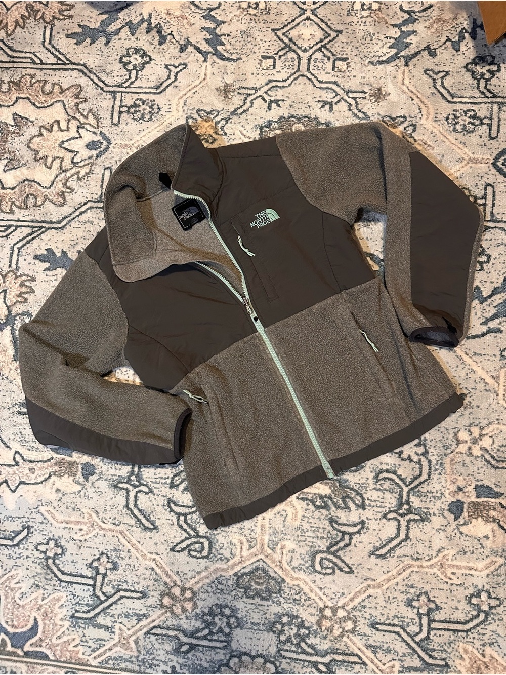 The North Face Olive Green Fleece Jacket with Mint Trim